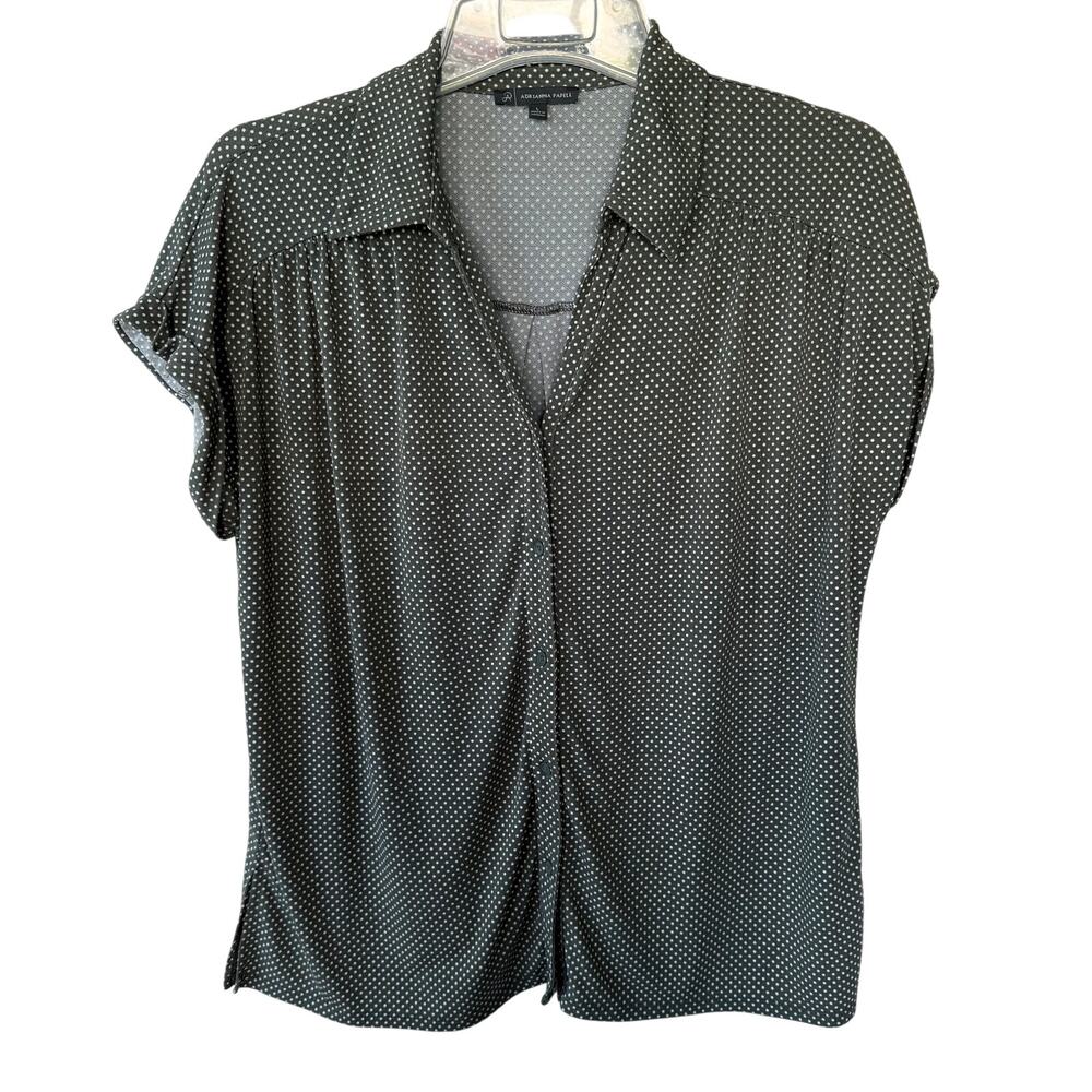 Adrianna Papell Black Polka Dot Short Sleeve Blouse